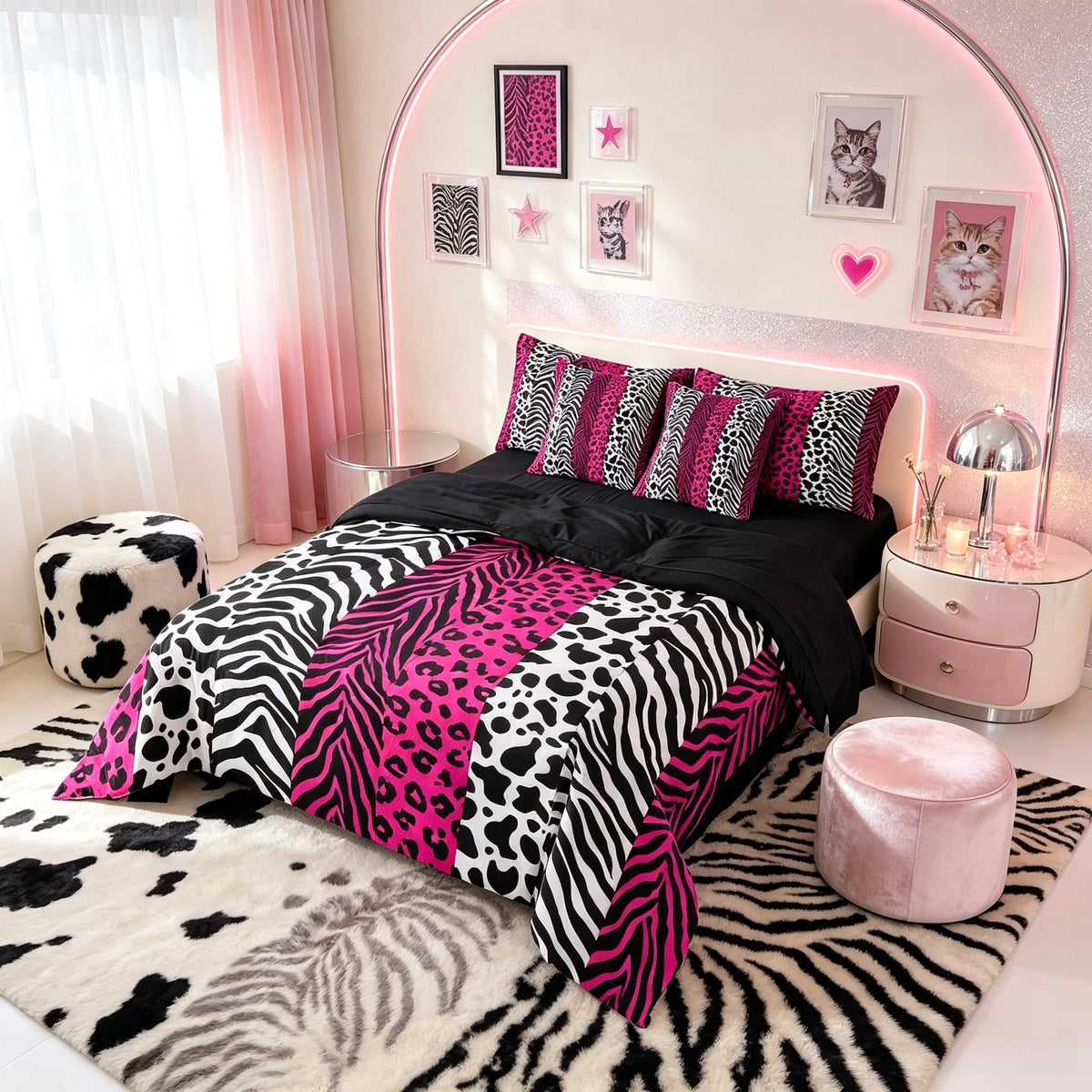 Erosebridal Leopard Print 7 Piece Bedding Set Full Cheetah Decor Comforter Set with Sheets Geometric Modern Bed in A Bag African Safari Animal Bed Sets with 2 Pillowcases, 2 Pillow Covers Lightweight