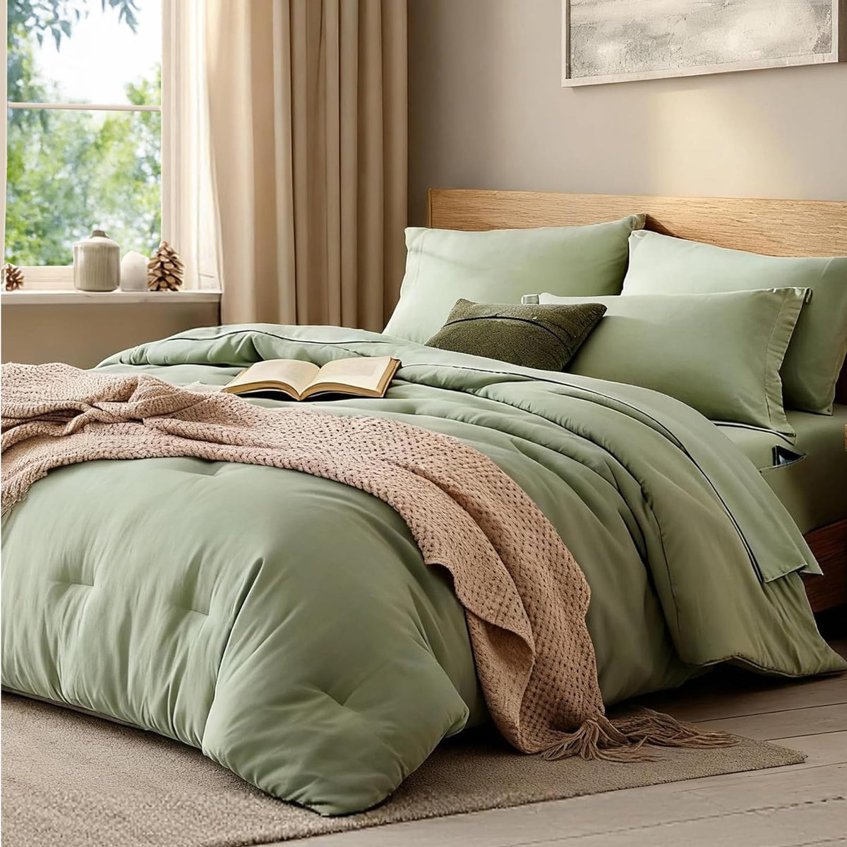 King Size Comforter Set- 7 Pieces Prewashed Bed in a Bag King Bedding Sets