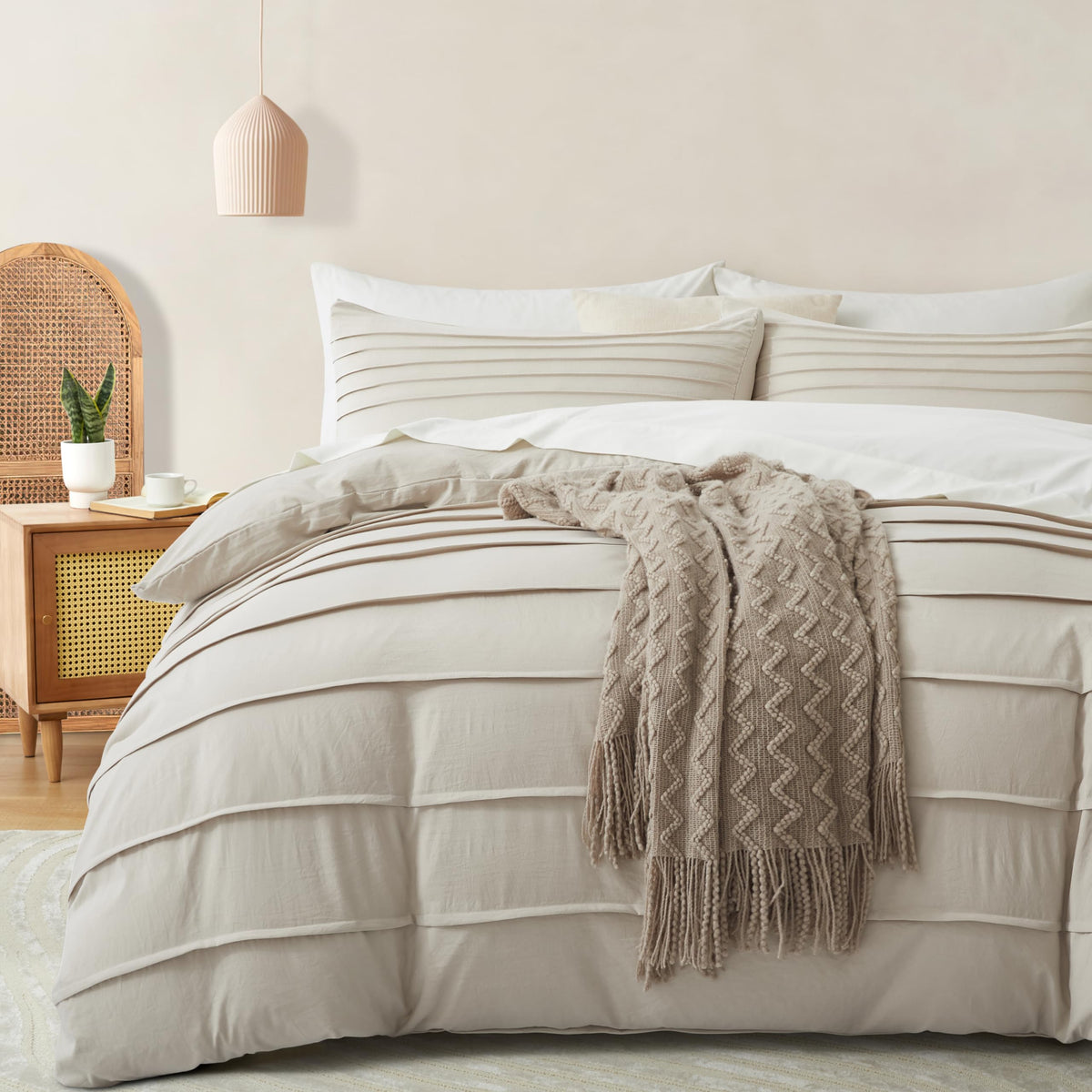 Oli Anderson 3PCS Pleated Duvet Cover Set, Sage Green, Queen