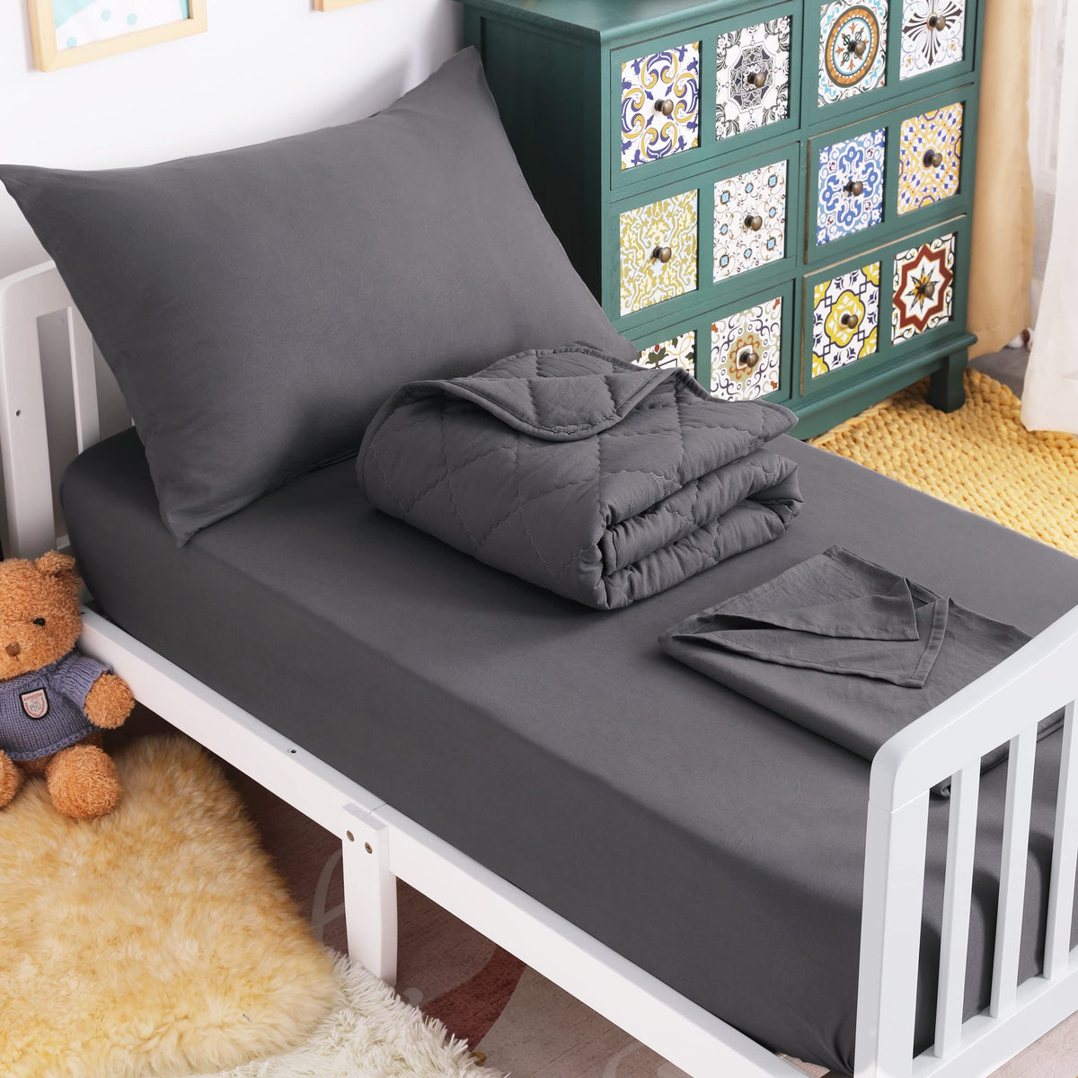 NTBAY Toddler Microfiber Bedding Set, 4 Piece, Navy Blue