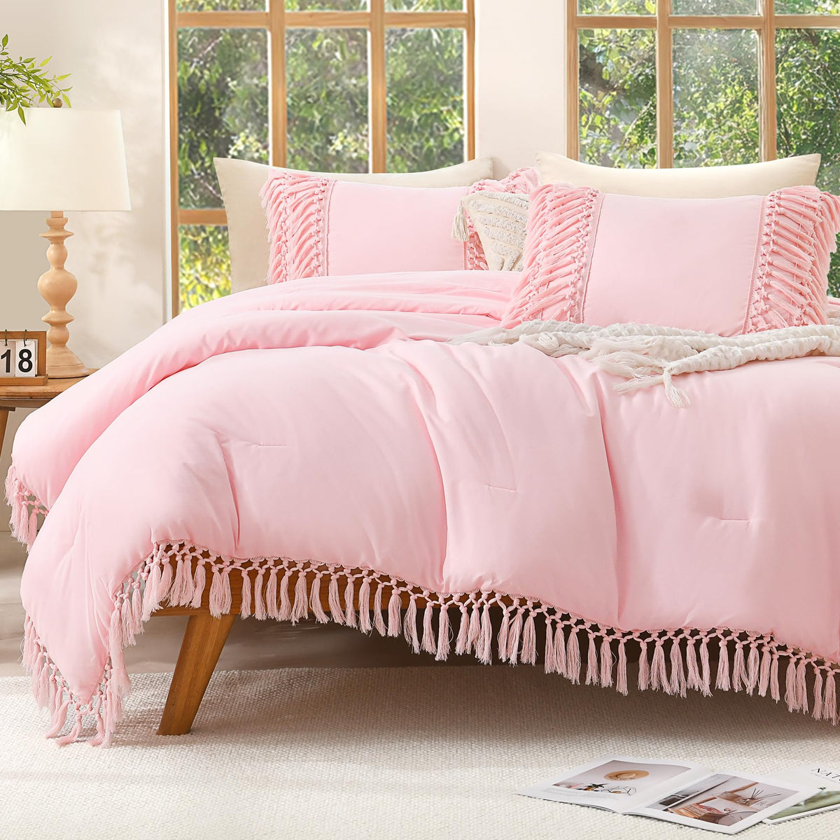 Andency Terracotta Comforter Set Queen, 3 Pieces Boho Tassel Bedding