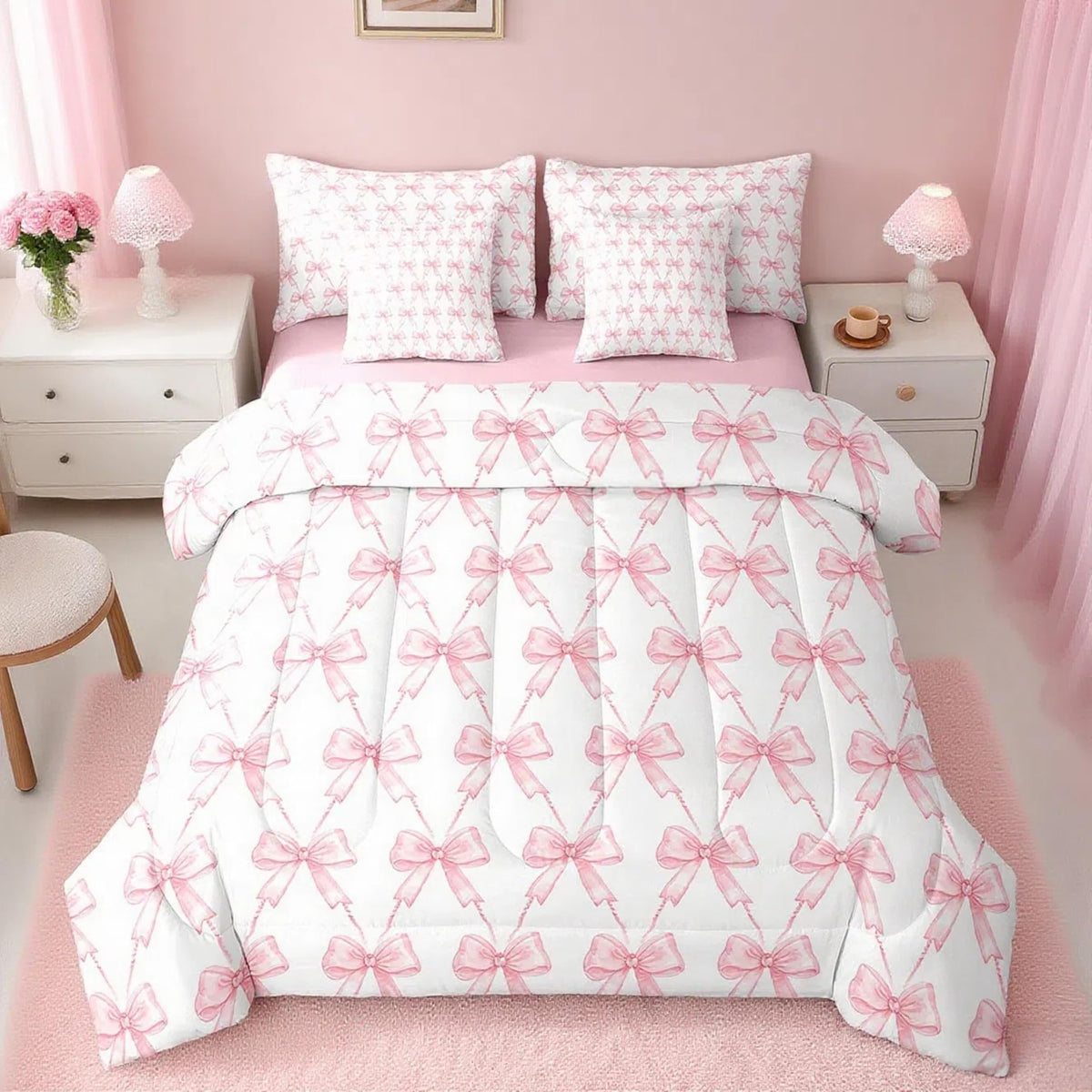Feelyou Cute Leopard Bedding Set for All Season Cheetah 7 Pieces Comforter Sets Full Size Teens Room Decor Pink Animal Print Bed in a Bag with Comforter, Sheets, Pillowcases & Cushion Cover