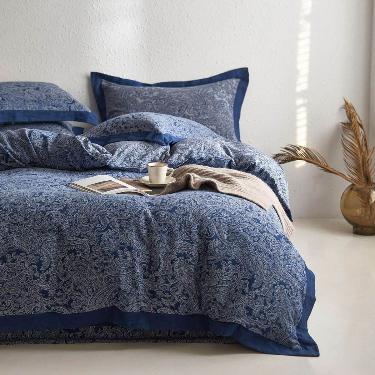 mixinni Duvet Cover Set King Size Bird Flower Pattern Soft Long Staple Cotton Floral Bedding Comforter Cover Set with Zipper Ties for Women and Men, Ultra Soft, Breathable, Easy Care-King Size