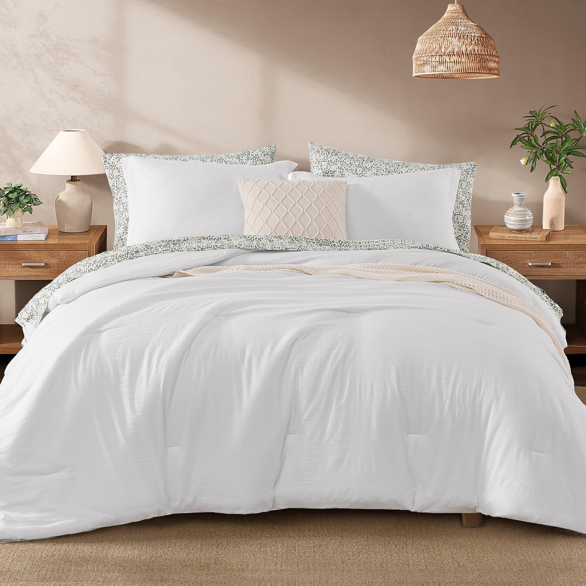Monbix Queen Comforter Set - 7 Pieces Soft Bed in a Bag Queen Bedding Sets