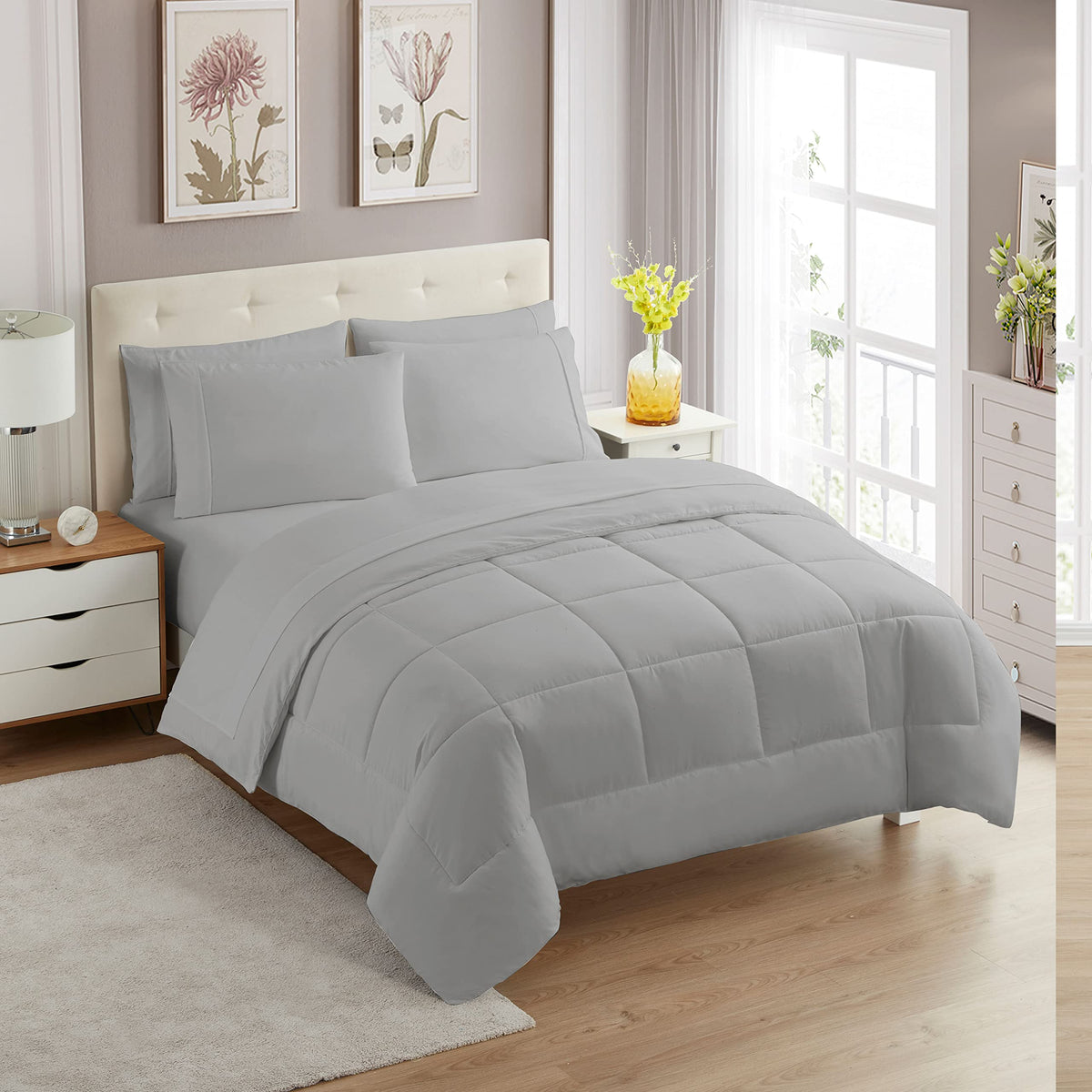 Sweet Home Collection 5 Piece Comforter Set Bag Solid Color All Season Soft Down Alternative Blanket & Luxurious Microfiber Bed Sheets, Navy, Twin