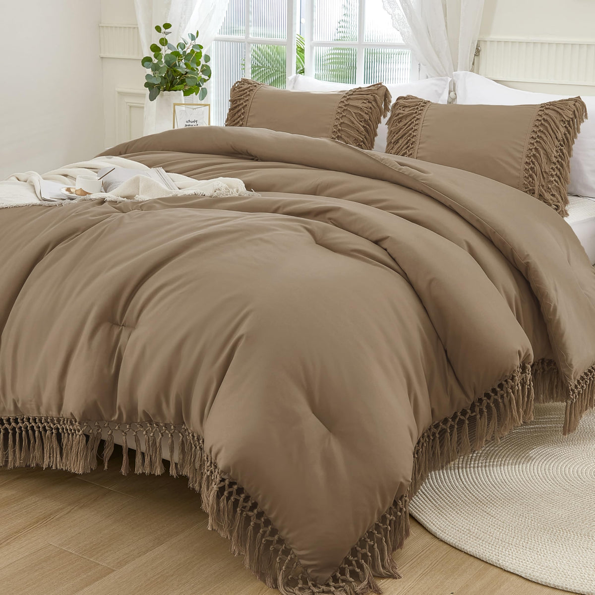 Andency Terracotta Comforter Set Queen, 3 Pieces Boho Tassel Bedding