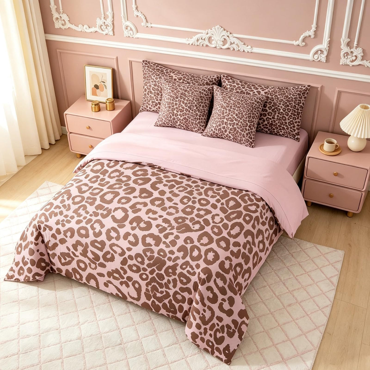 Erosebridal Leopard Print 7 Piece Bedding Set Full Cheetah Decor Comforter Set with Sheets Geometric Modern Bed in A Bag African Safari Animal Bed Sets with 2 Pillowcases, 2 Pillow Covers Lightweight