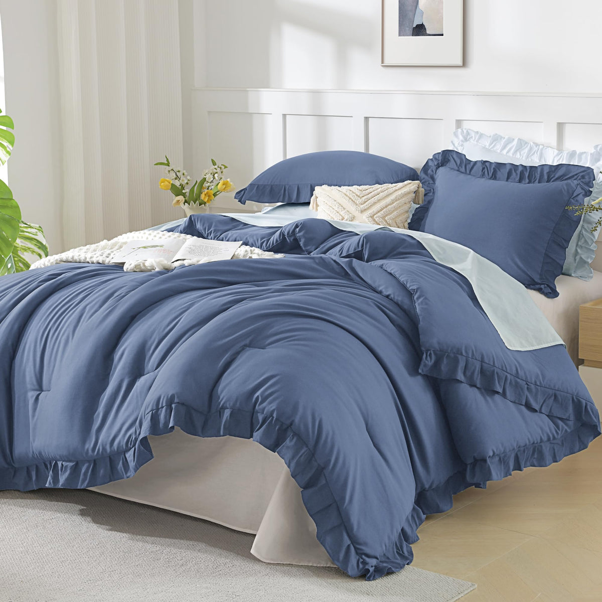 Andency Pink Ruffle Comforter Twin Size, 2 Pieces Soft Bed Set