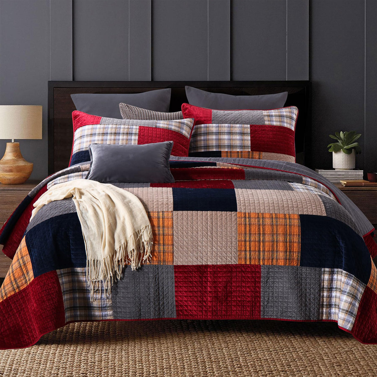 Secgo King Size Comforter Set- 100% Cotton Quilt King Size Set, Green, Sage bedspreads (96 * 108 Inch) with 2 Pillow Shams, Patchwork Reversible Lightweight Bedding