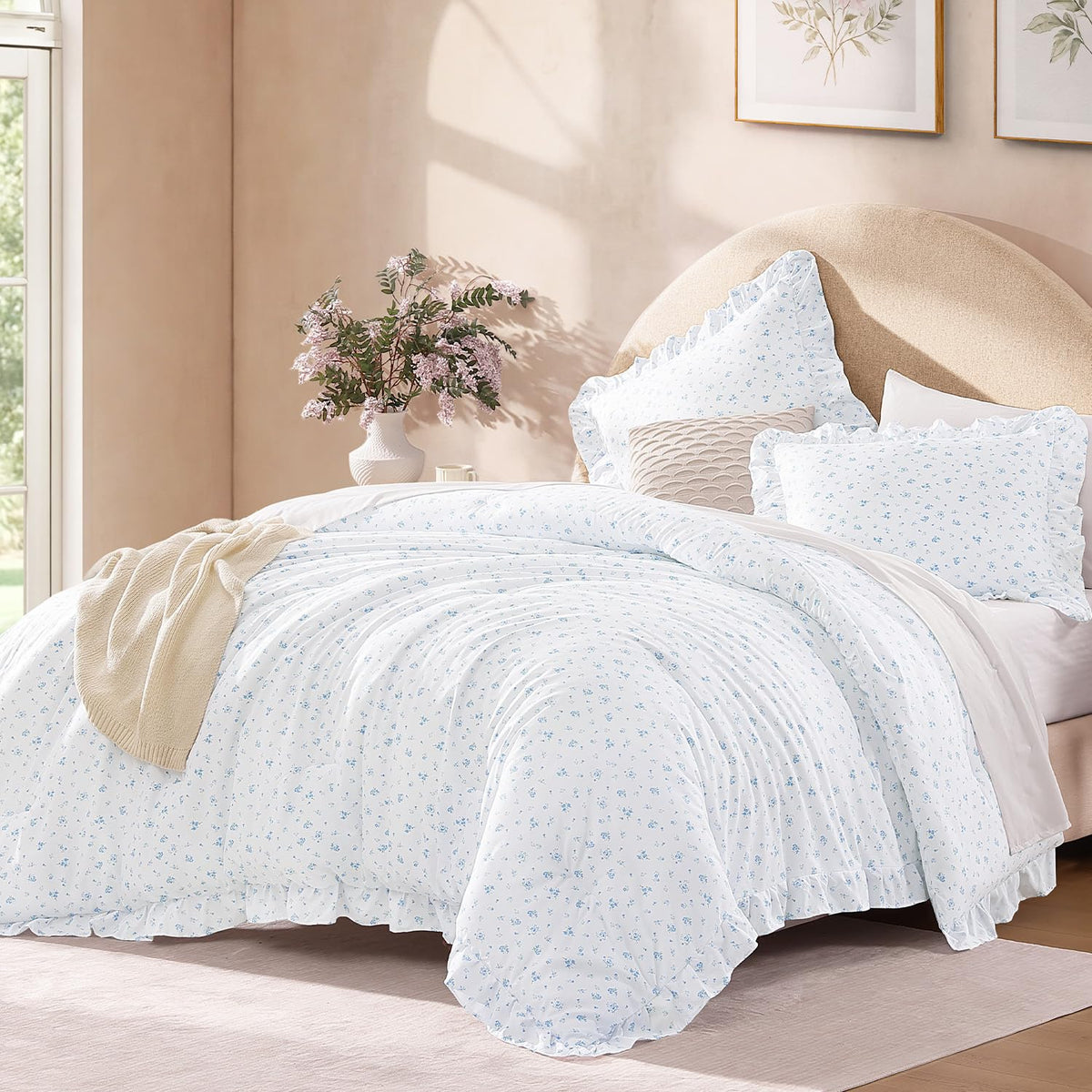 Andency Pink Ruffle Comforter Twin Size, 2 Pieces Soft Bed Set