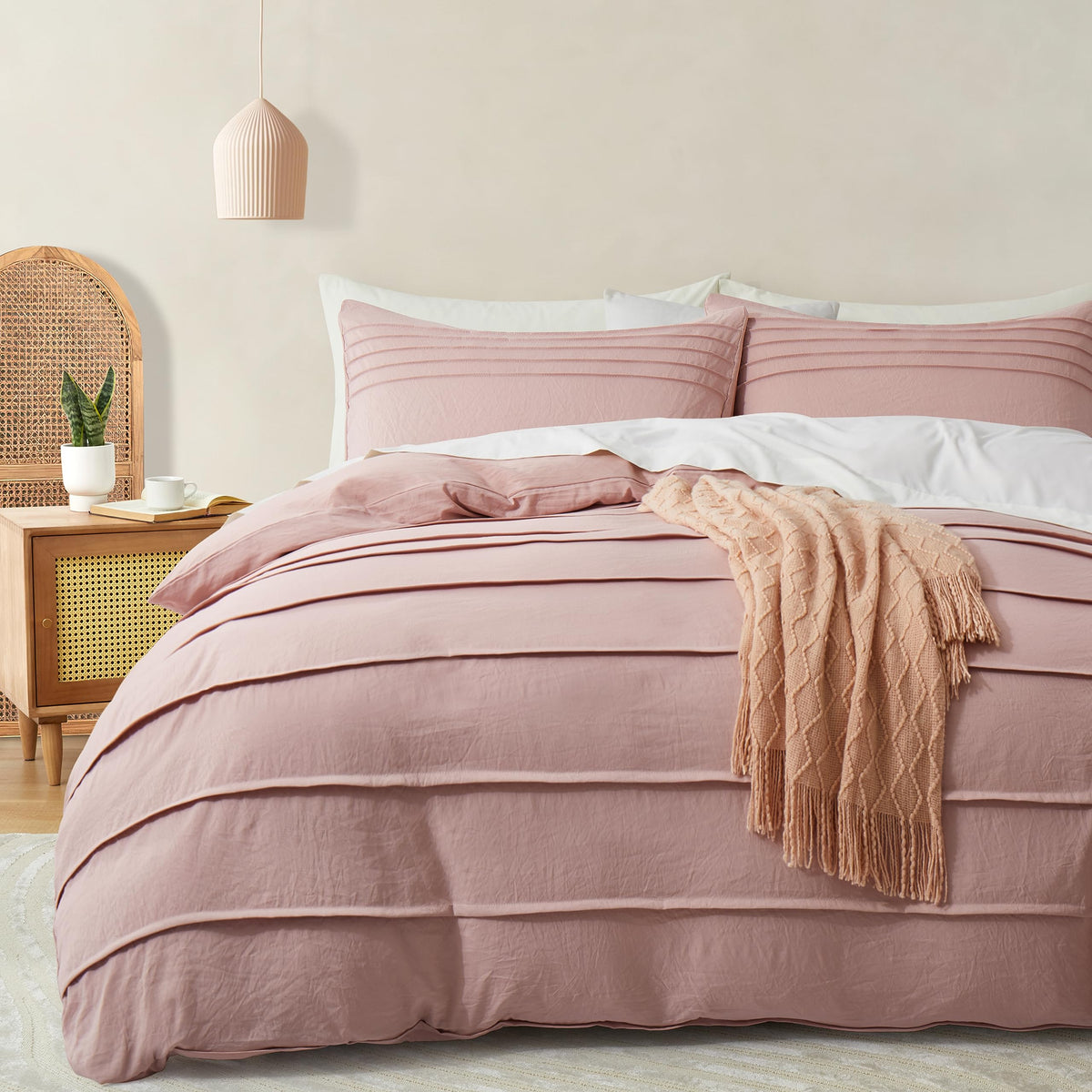 Oli Anderson 3PCS Pleated Duvet Cover Set, Sage Green, Queen