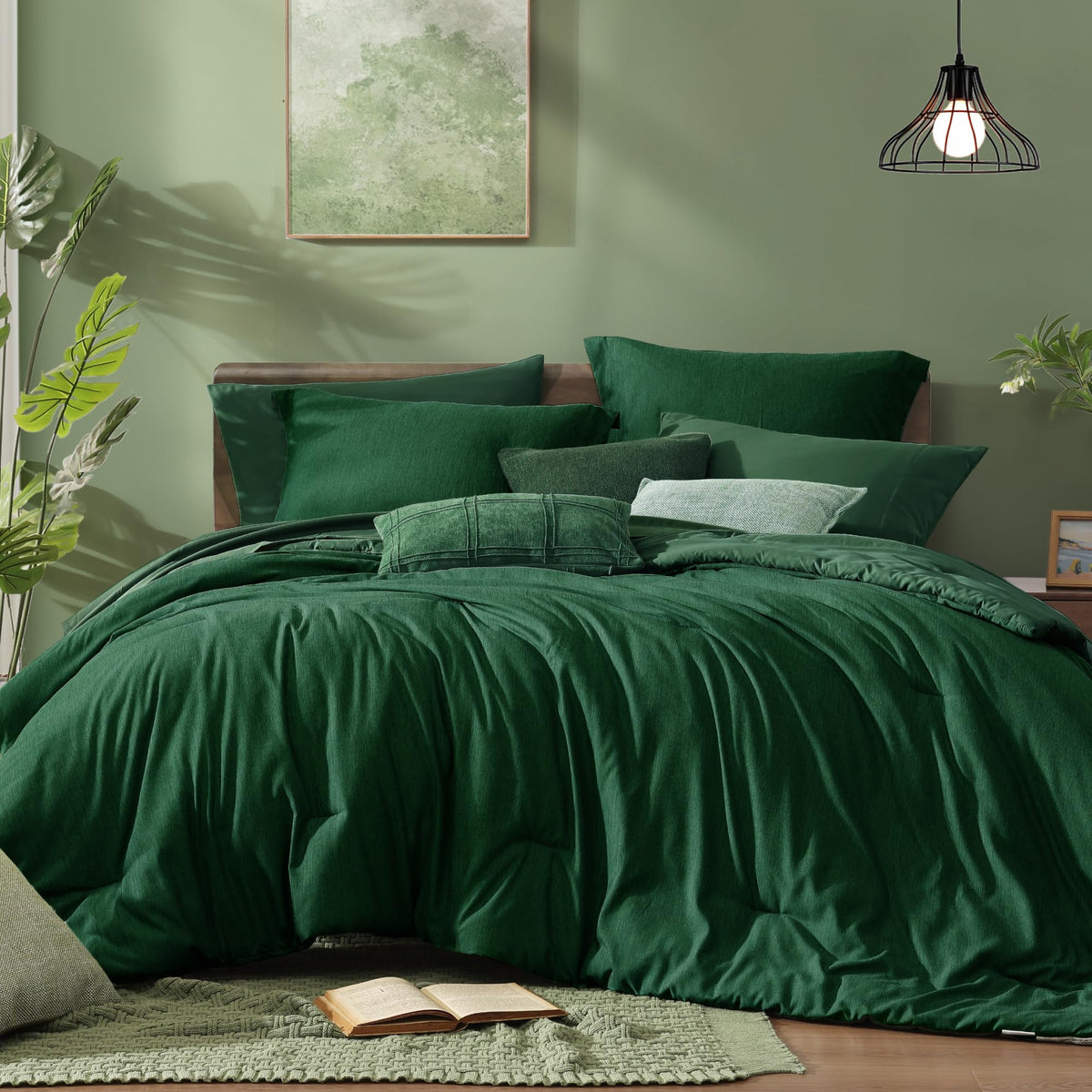 Monbix Queen Comforter Set 7 Pieces Terracotta Cationic Dyeing Bed in a Bag