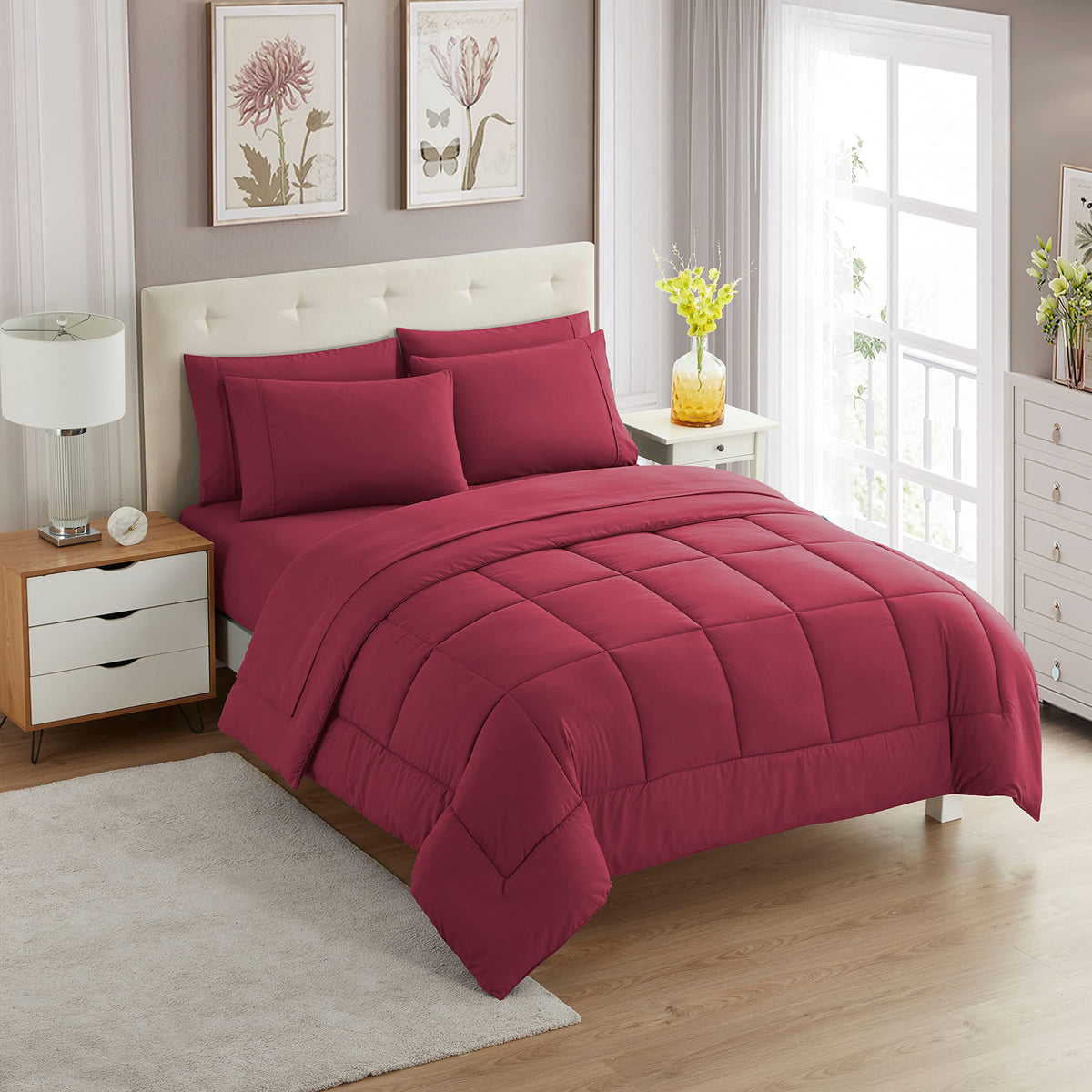 Sweet Home Collection 5 Piece Comforter Set Bag Solid Color All Season Soft Down Alternative Blanket & Luxurious Microfiber Bed Sheets, Navy, Twin