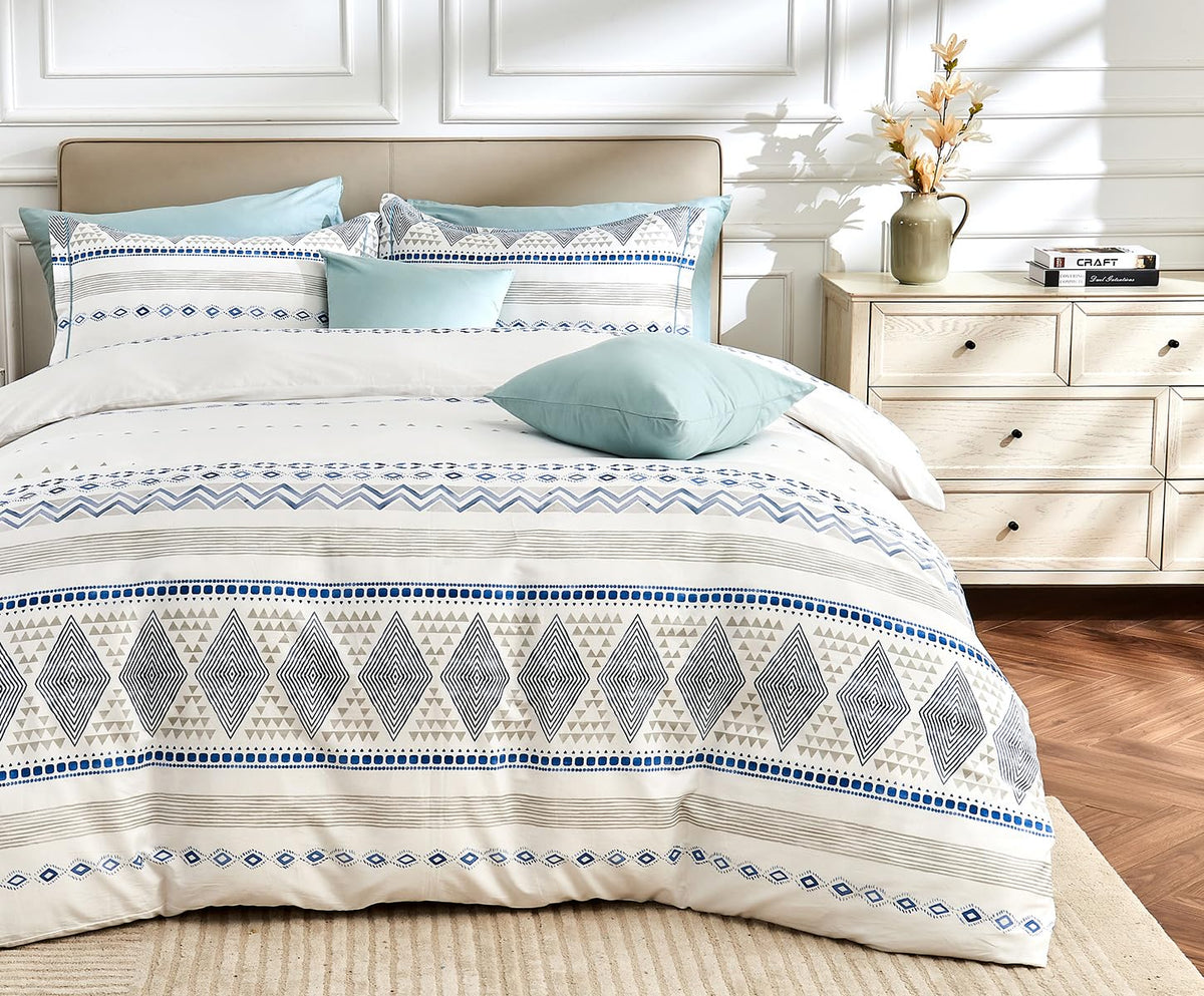 SLEEPBELLA Duvet Cover King Size, 600 Thread Count Cotton Beige & Bluish Grey Printed with Luxurious Leaves Pattern Reversible Botanical Comforter Cover Sets, Bedding Set 3Pcs (King, Beige Paisley)