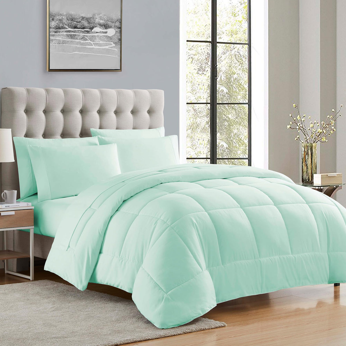 Sweet Home Collection 5 Piece Comforter Set Bag Solid Color All Season Soft Down Alternative Blanket & Luxurious Microfiber Bed Sheets, Navy, Twin