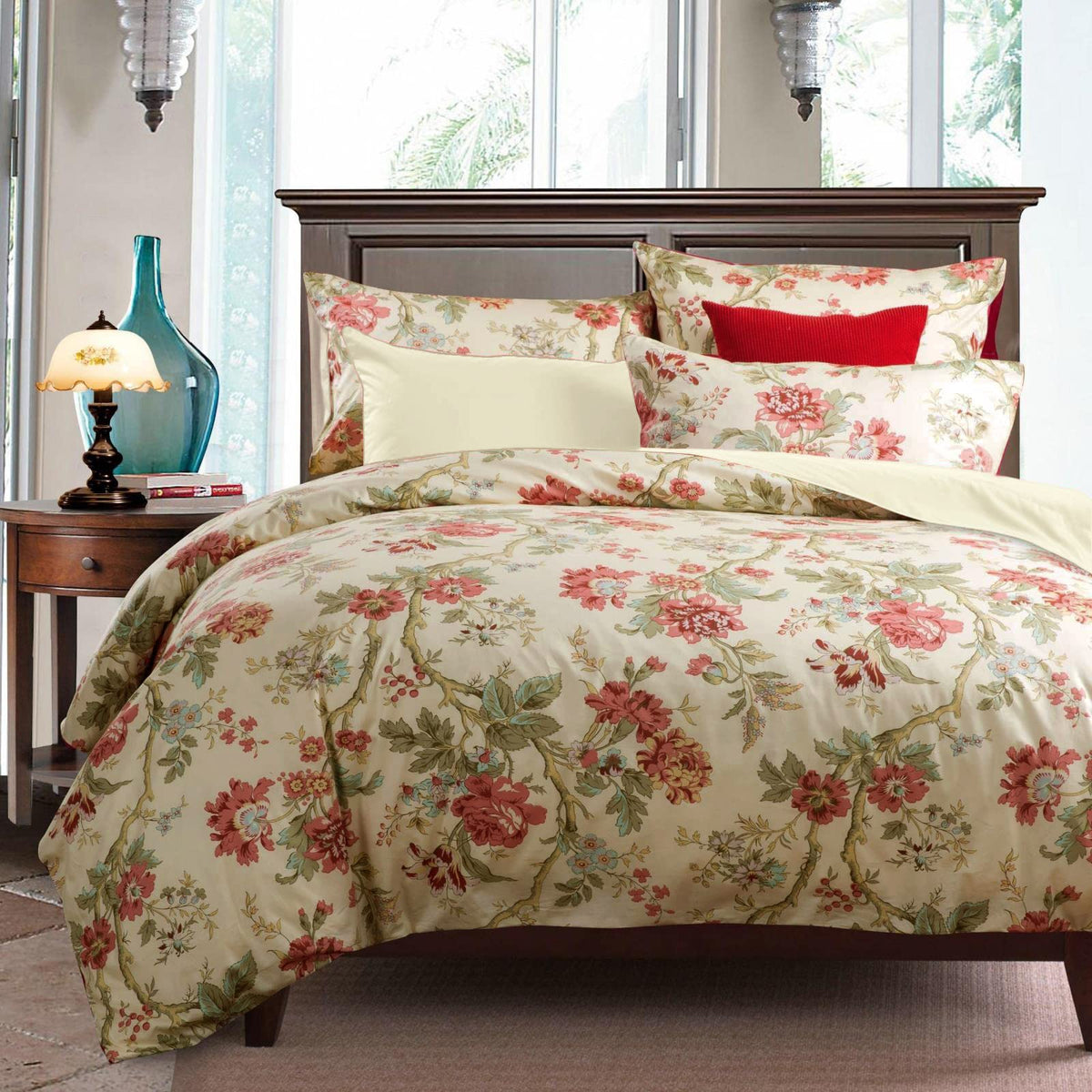 mixinni Duvet Cover Set King Size Bird Flower Pattern Soft Long Staple Cotton Floral Bedding Comforter Cover Set with Zipper Ties for Women and Men, Ultra Soft, Breathable, Easy Care-King Size
