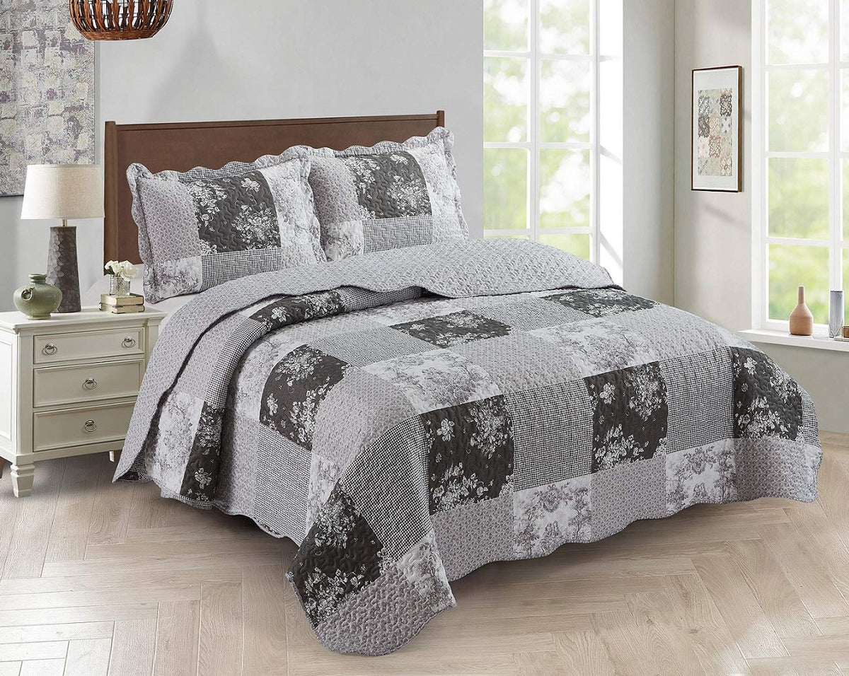 Brilliant Sunshine Rose and Sage Quilt Set, 3-Piece Bedding Sets, Traditional Patchwork Design, Washable and Reversible Bedspread, Soft Lightweight Coverlet, All-Season, Full/Queen, Light Pink Green