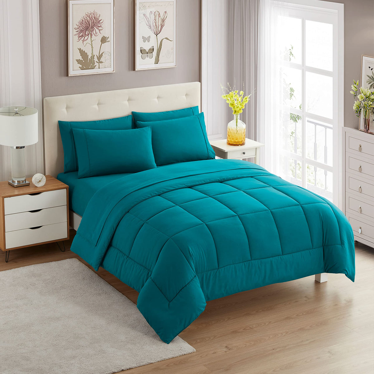 Sweet Home Collection 5 Piece Comforter Set Bag Solid Color All Season Soft Down Alternative Blanket & Luxurious Microfiber Bed Sheets, Navy, Twin
