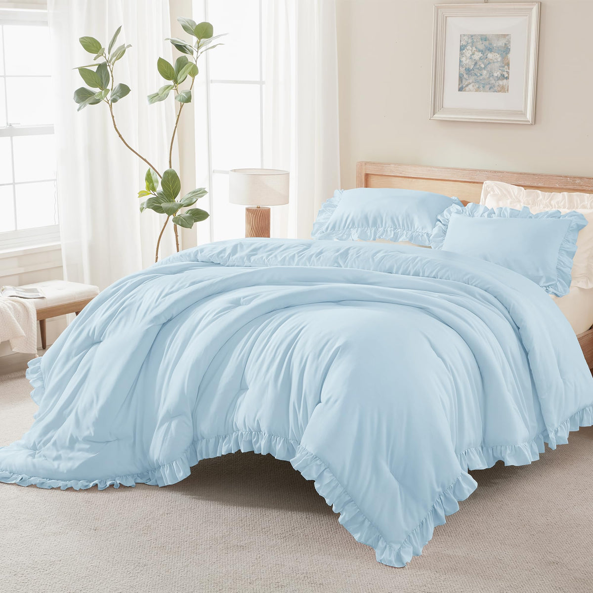 Andency Pink Ruffle Comforter Twin Size, 2 Pieces Soft Bed Set