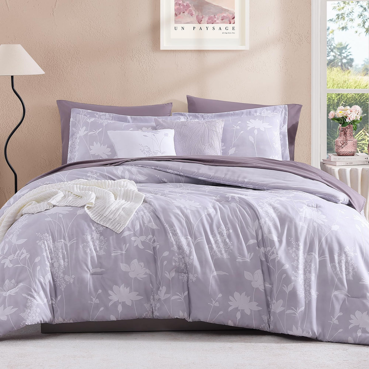 BLOOMHAVEN Queen Comforter Set-7 Pieces Brown Floral Bed in a Bag Queen