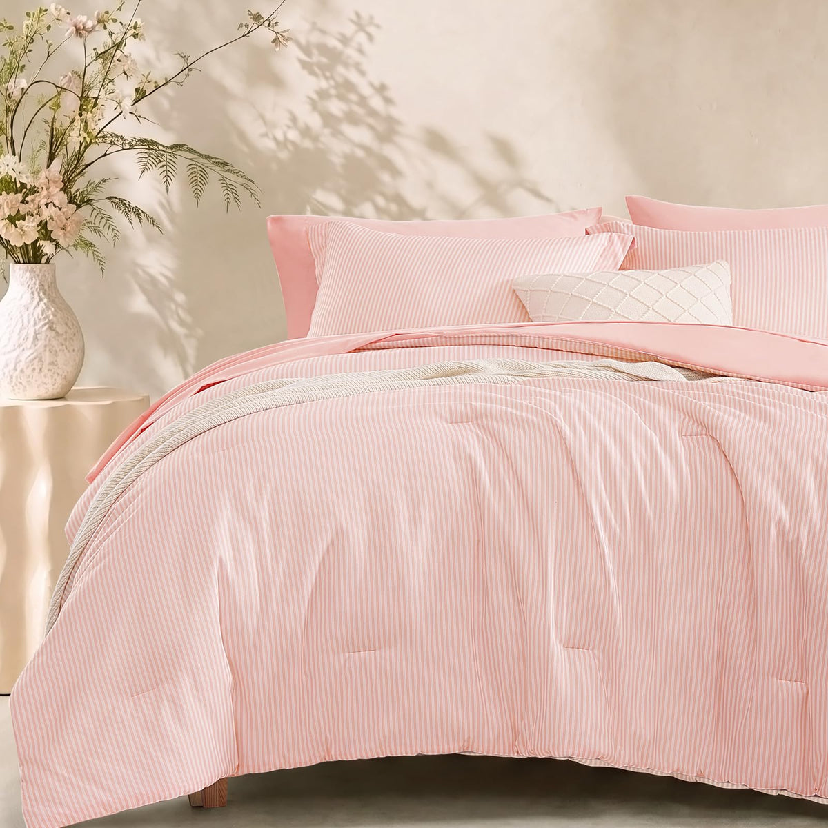 Monbix Queen Comforter Set - 7 Pieces Soft Bed in a Bag Queen Bedding Sets