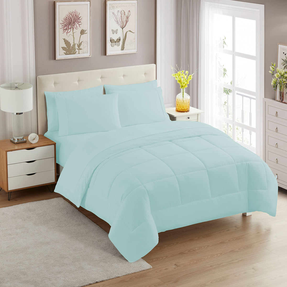 Sweet Home Collection 5 Piece Comforter Set Bag Solid Color All Season Soft Down Alternative Blanket & Luxurious Microfiber Bed Sheets, Navy, Twin