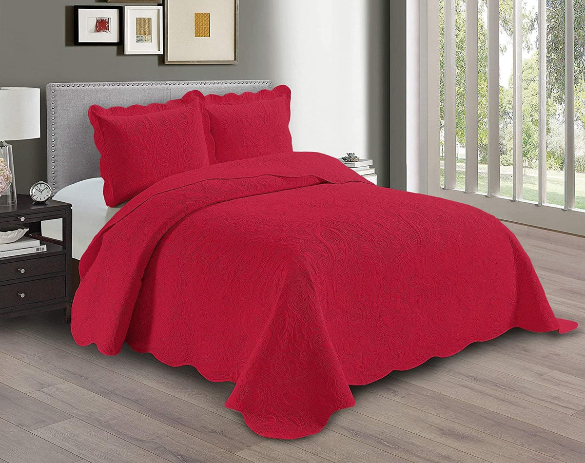 Linen Plus Embossed Coverlet Bedspread Set Oversized Solid Coral Full/Queen Bed Cover Bedding New # Dana