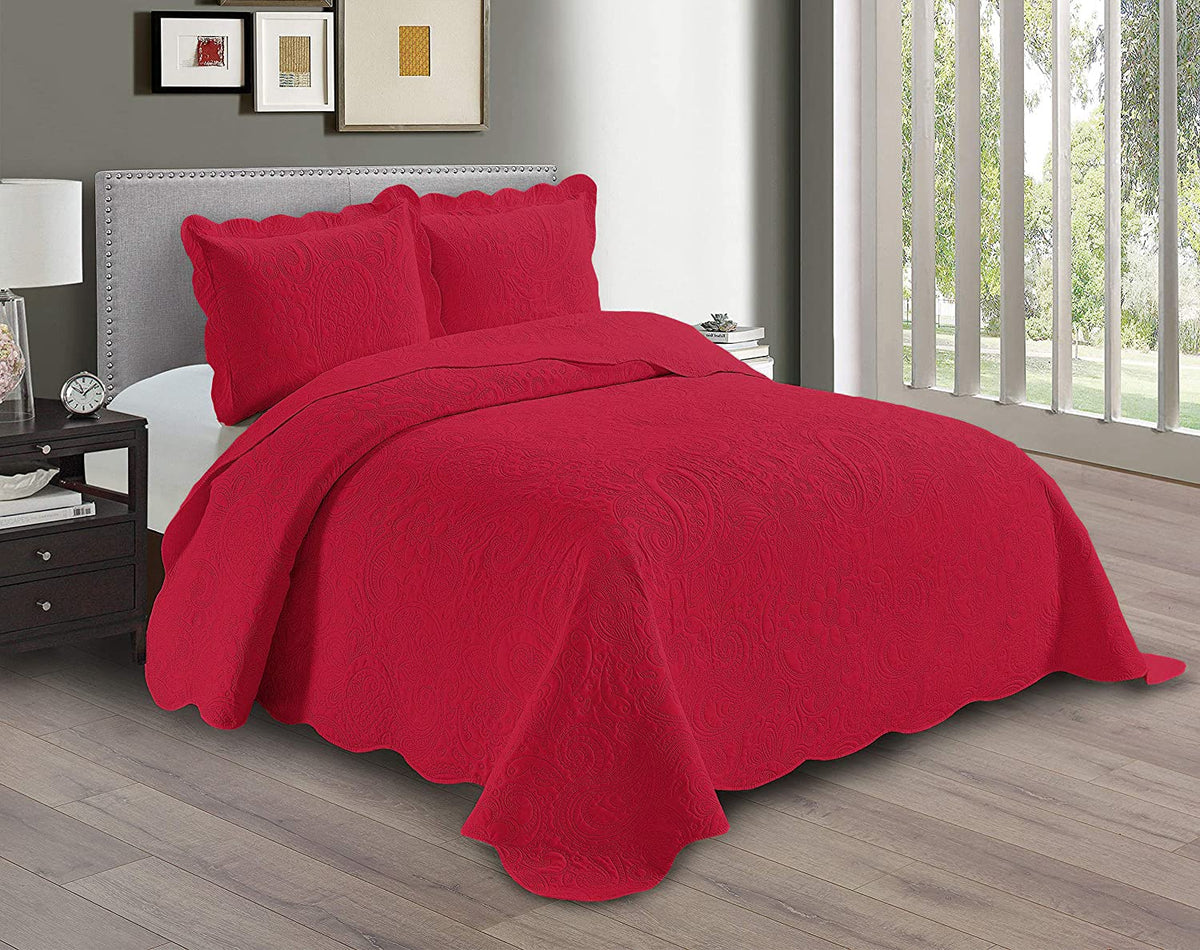 Linen Plus Embossed Coverlet Bedspread Set Oversized Solid Coral Full/Queen Bed Cover Bedding New # Dana