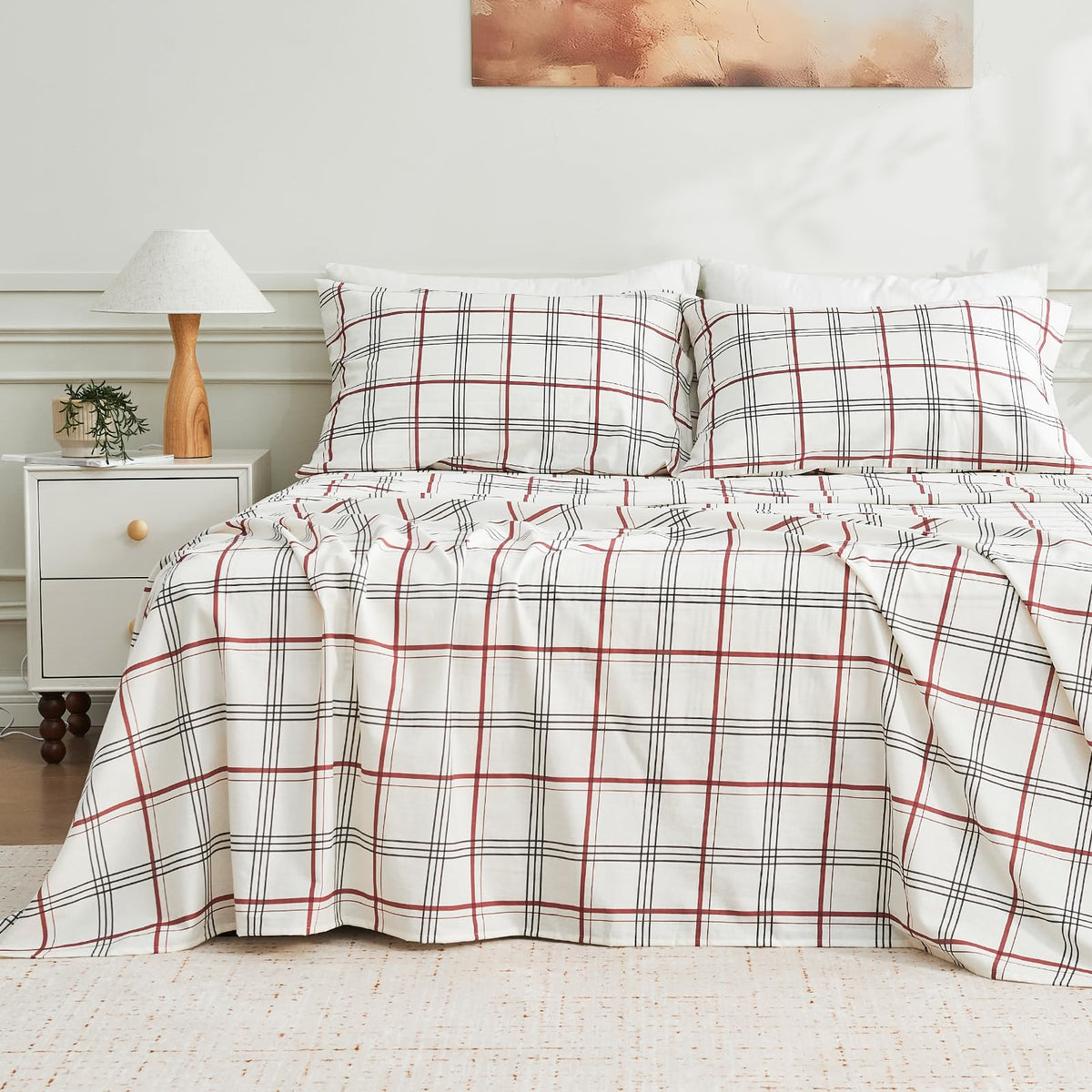 MEISHANG 100% French Linen Sheets Queen,4 Pcs,18-24" Extra Deep Pocket