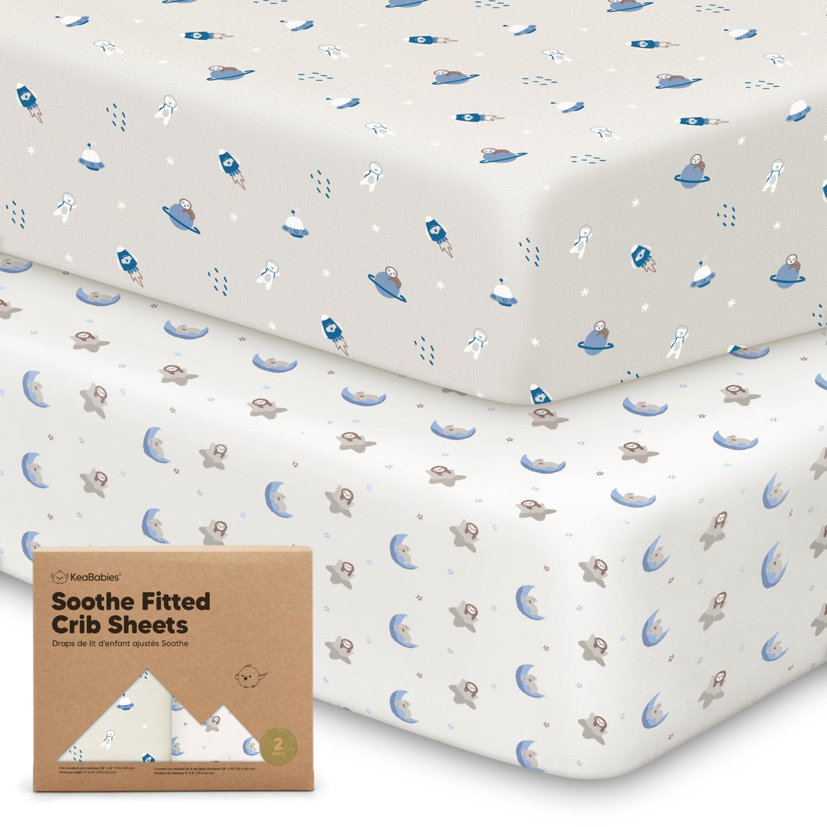 KeaBabies 2pk Organic Cotton Crib Sheets for Boys Girls 52x28, Soft White