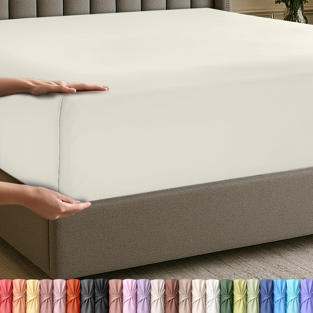Extra Deep Pocket King Fitted Sheet, Fits 16-21 Inch Mattress, Beige