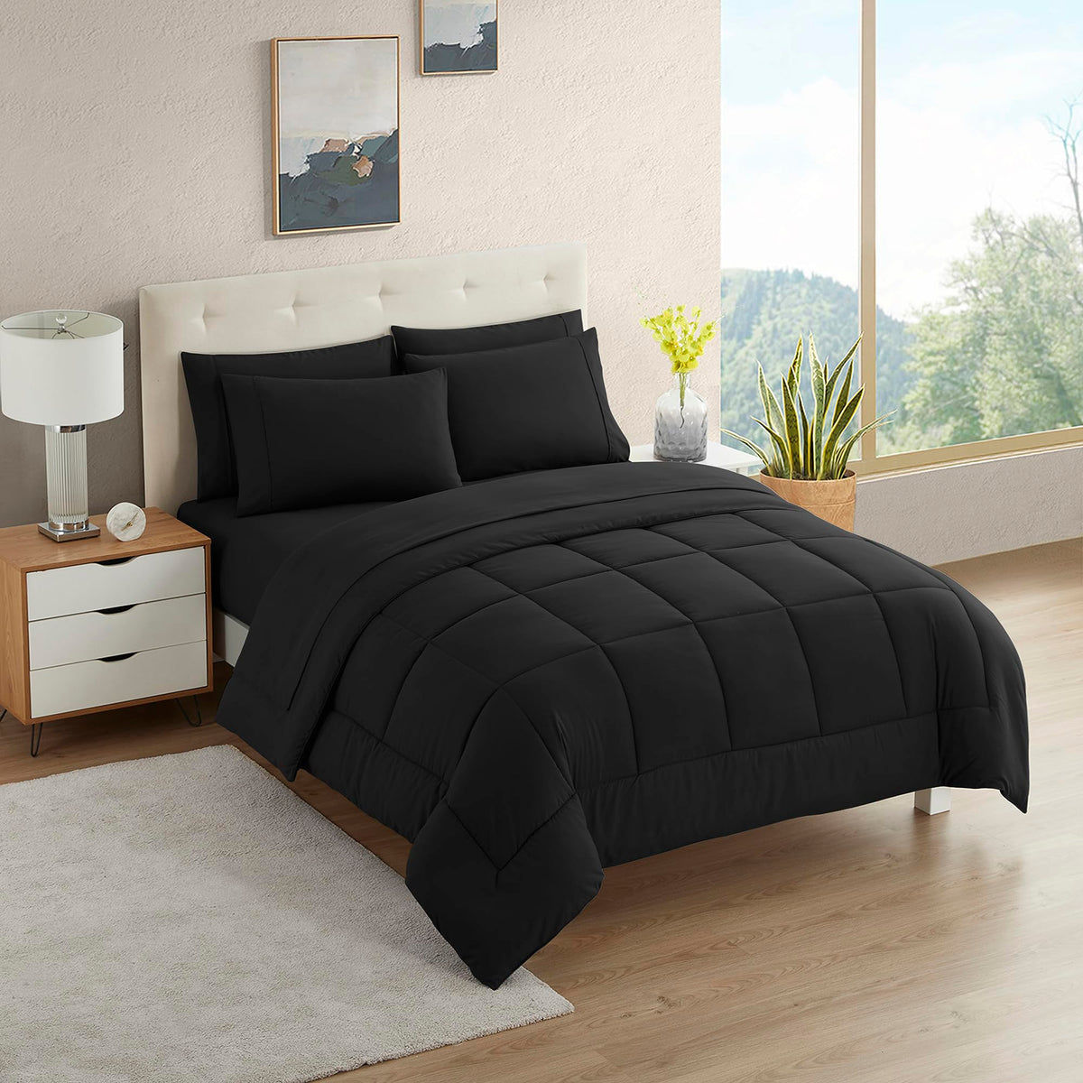 Sweet Home Collection 5 Piece Comforter Set Bag Solid Color All Season Soft Down Alternative Blanket & Luxurious Microfiber Bed Sheets, Navy, Twin