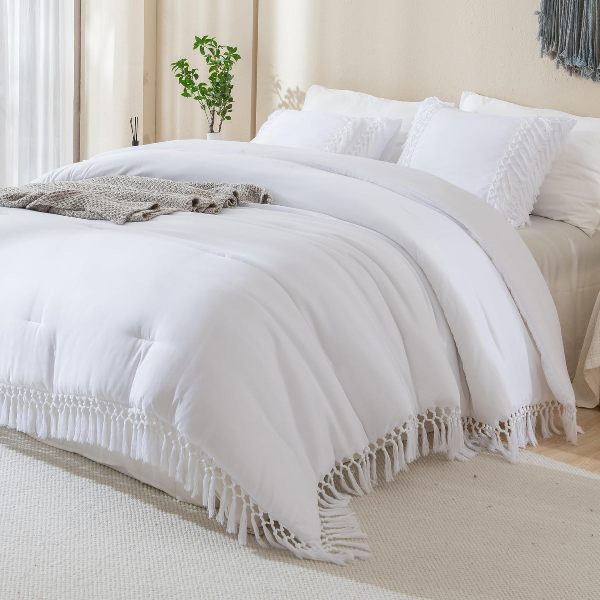 Andency Terracotta Comforter Set Queen, 3 Pieces Boho Tassel Bedding