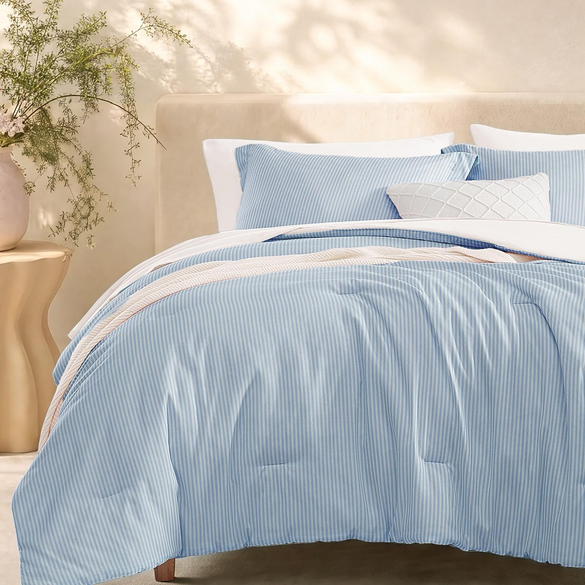 Monbix Queen Comforter Set - 7 Pieces Soft Bed in a Bag Queen Bedding Sets