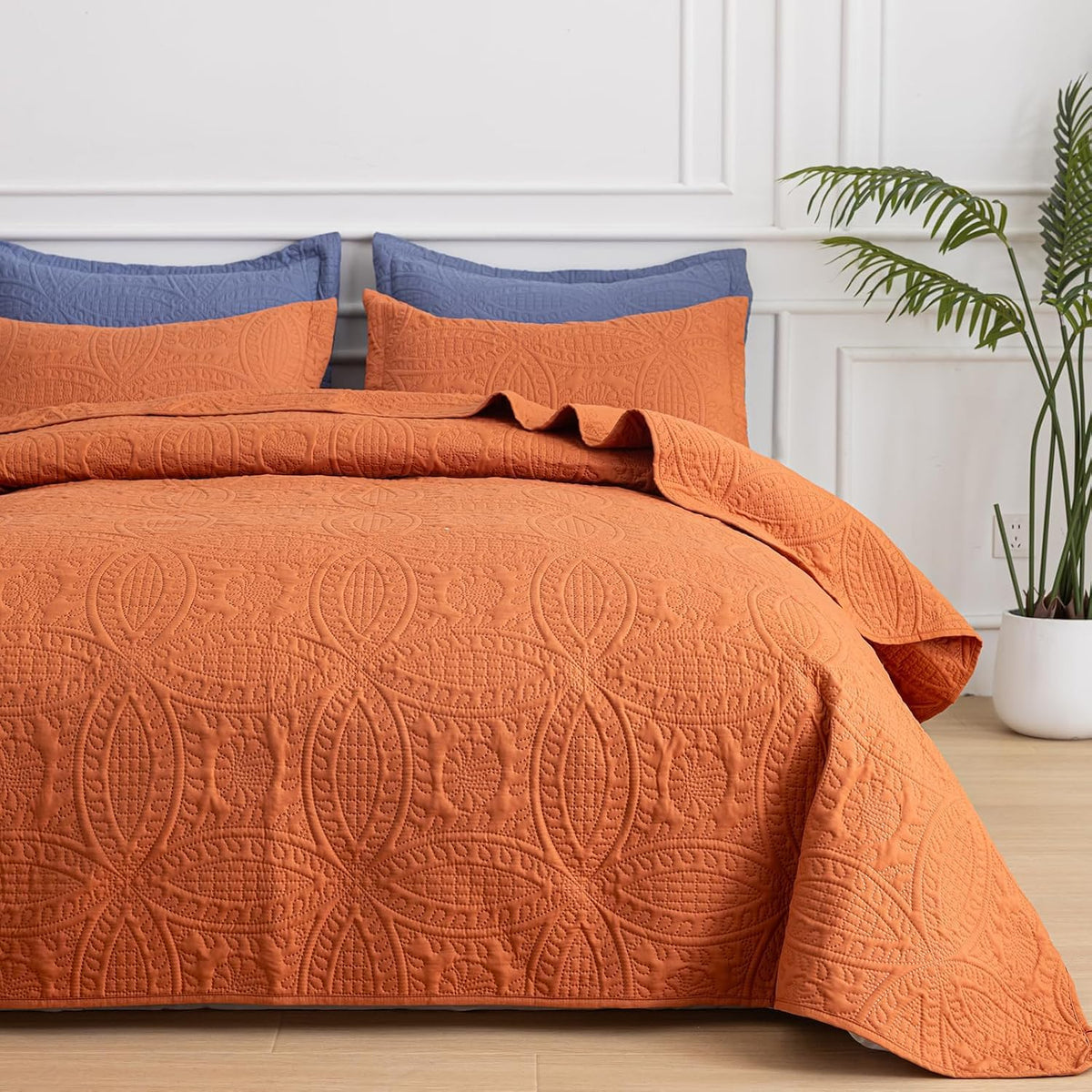 SheRest Queen Quilt Bedding Set - Grayish Blue Soft Breathable Bed Quilts, Modern Style Embossed Bedspreads, Lightweight Microfiber Coverlet for All Seasons-3 Pieces (1 Quilt,2 Pillow Shams)