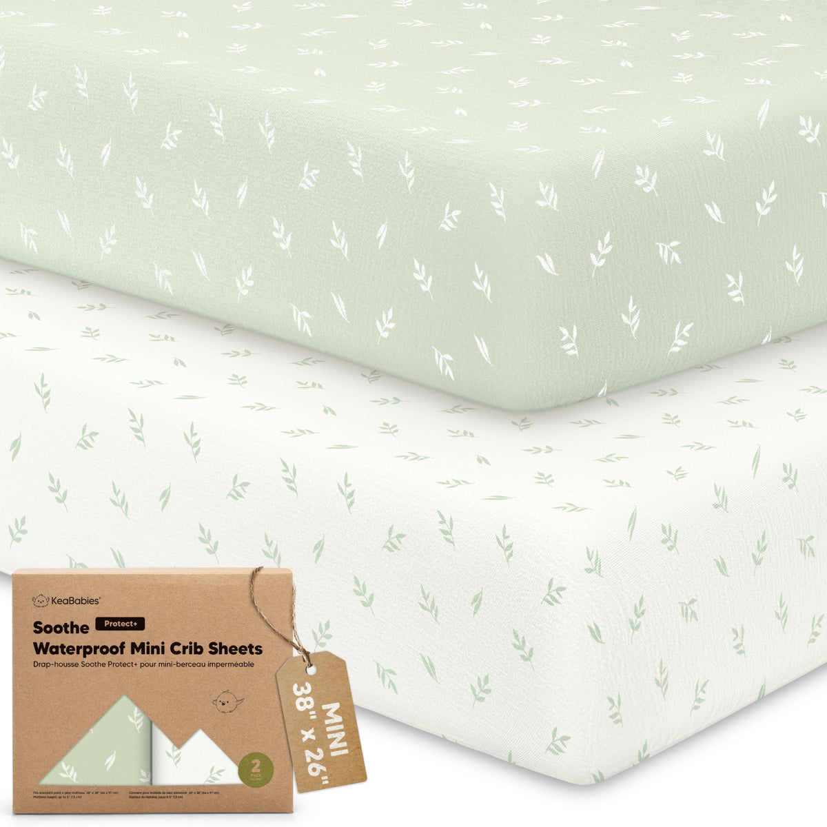 2-Pack Mini Crib Sheets Fitted, 38x26 Pack N Play Mattress Sheets (Elly)