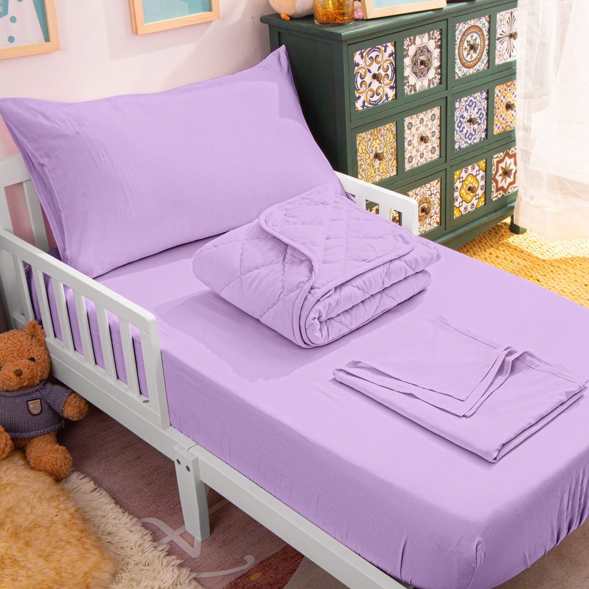 NTBAY Toddler Microfiber Bedding Set, 4 Piece, Navy Blue