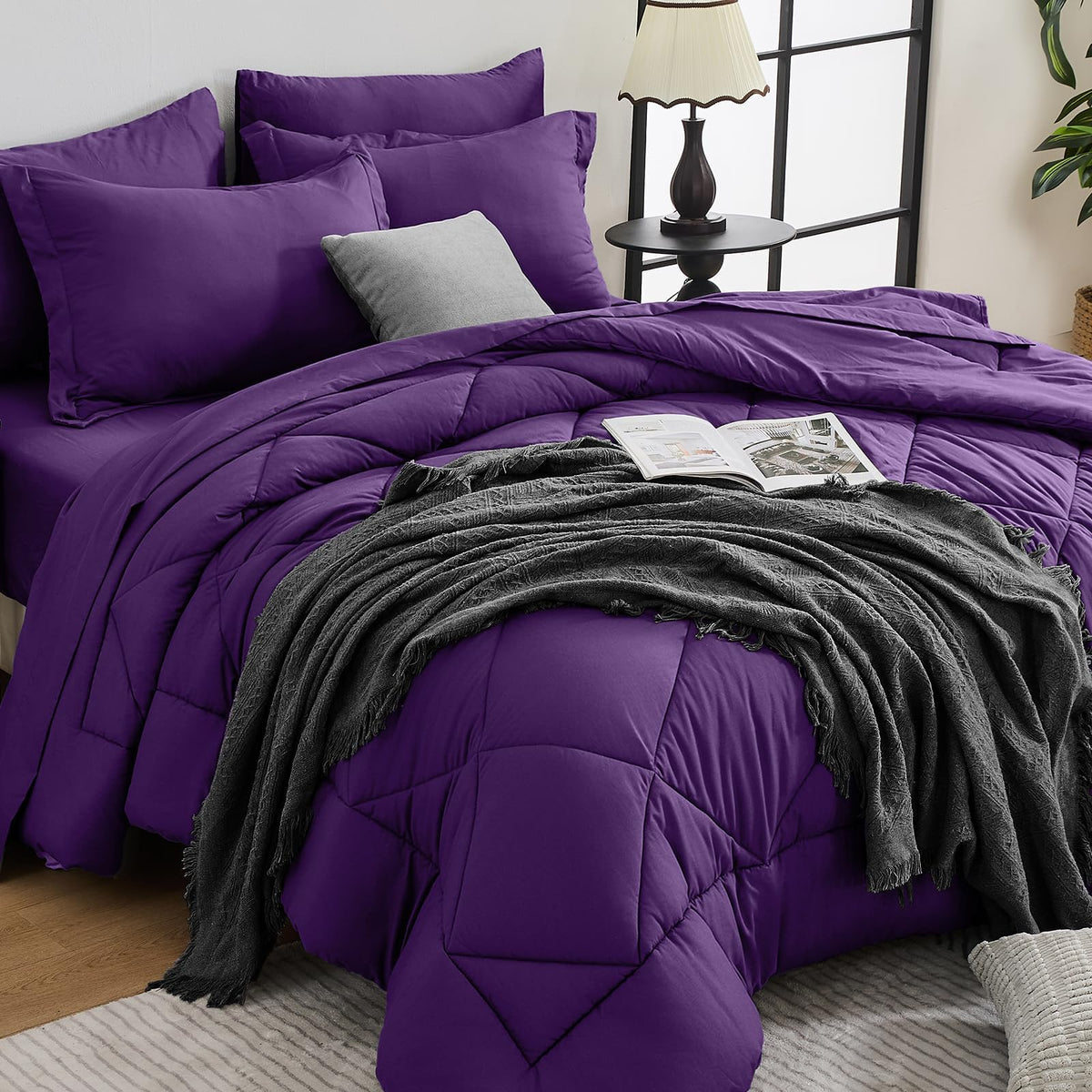 HEVUMYI 7-Piece King Comforter Set, Dark Grey Bed in a Bag