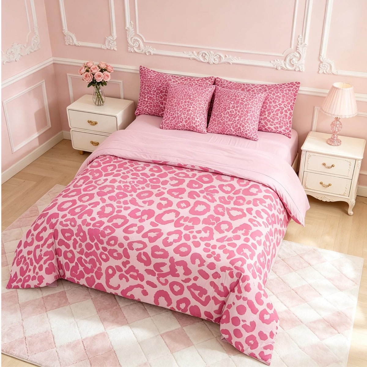 Erosebridal Leopard Print 7 Piece Bedding Set Full Cheetah Decor Comforter Set with Sheets Geometric Modern Bed in A Bag African Safari Animal Bed Sets with 2 Pillowcases, 2 Pillow Covers Lightweight