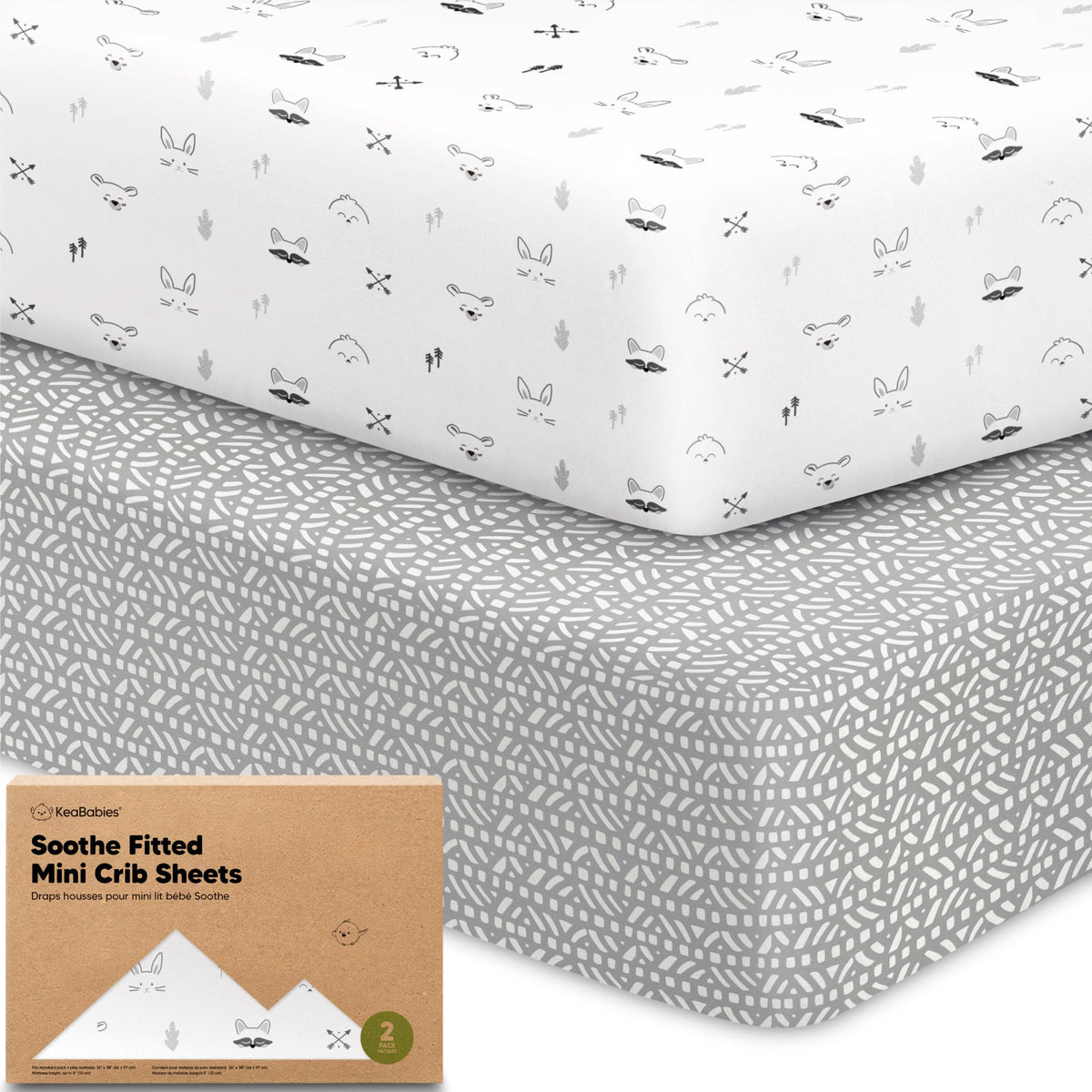 2-Pack Mini Crib Sheets Fitted, 38x26 Pack N Play Mattress Sheets (Elly)