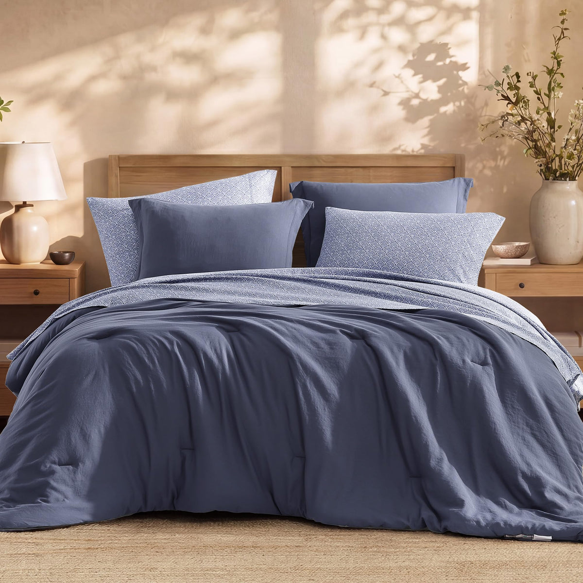 Queen Comforter Set with Sheets-7 Pieces Soft Recycled Bed in a Bag Bedding