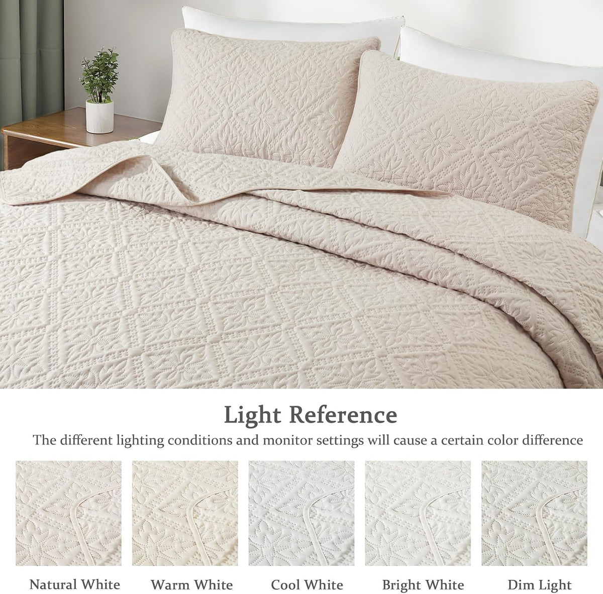 Exclusivo Mezcla Full Queen Quilt Set, Beige Cream
