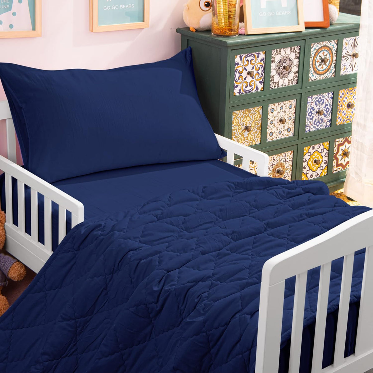 NTBAY Toddler Microfiber Bedding Set, 4 Piece, Navy Blue