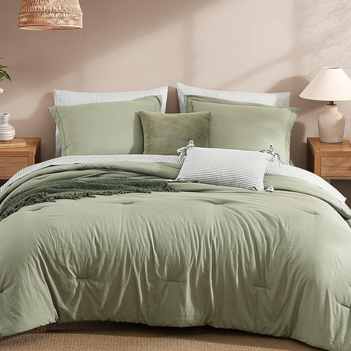Monbix Queen Comforter Set - 7 Pieces Soft Bed in a Bag Queen Bedding Sets