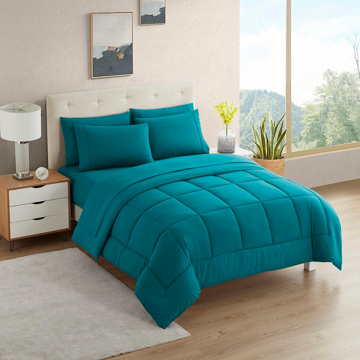 Sweet Home Collection 5 Piece Comforter Set Bag Solid Color All Season Soft Down Alternative Blanket & Luxurious Microfiber Bed Sheets, Navy, Twin
