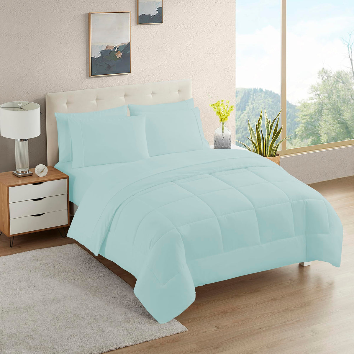 Sweet Home Collection 5 Piece Comforter Set Bag Solid Color All Season Soft Down Alternative Blanket & Luxurious Microfiber Bed Sheets, Navy, Twin