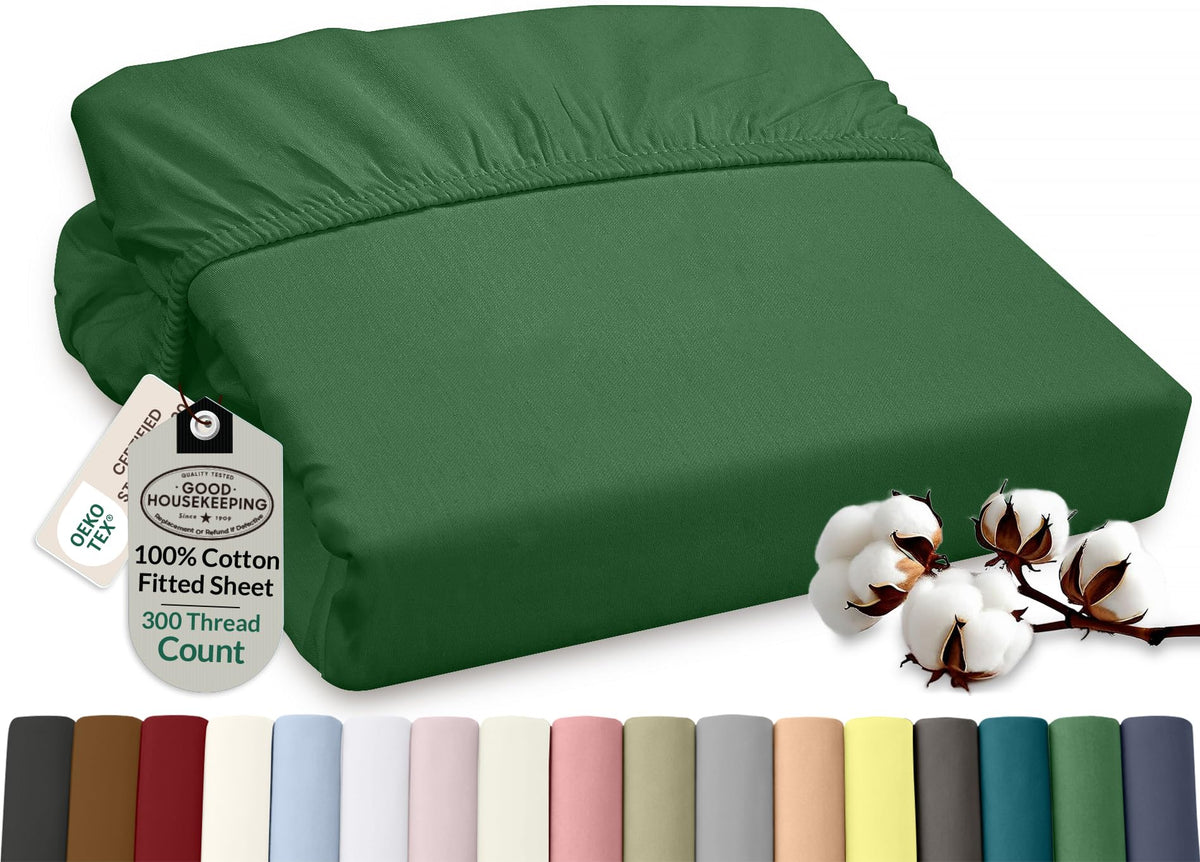 ROYALE LINENS 300 Thread Count 100% Long Staple Combed Cotton Fitted Sheet Full - Super Soft Deep Pocket Bottom Sheet - Fitted Sheets Only - Elastic Sheets (Full, White)