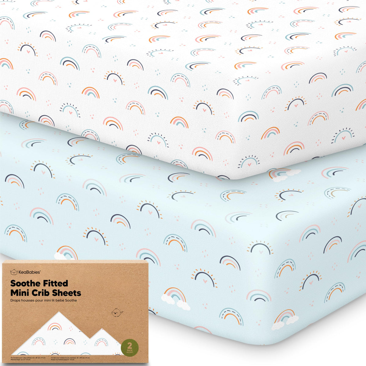 2-Pack Mini Crib Sheets Fitted, 38x26 Pack N Play Mattress Sheets (Elly)
