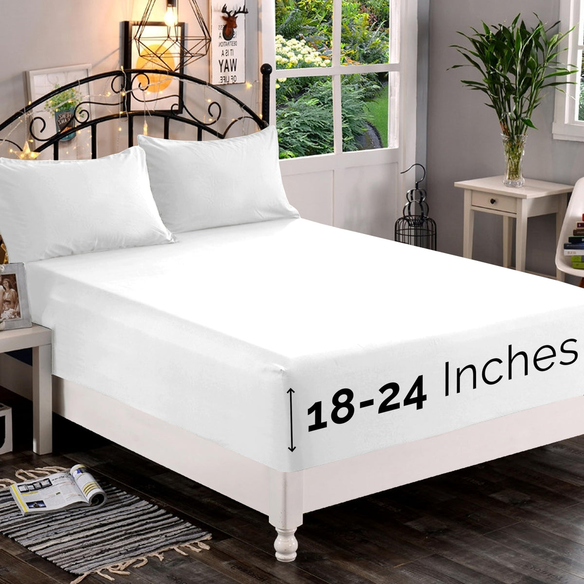 Premium Hotel Quality 1-Piece Fitted Sheet, Luxury & Softest 1500 Premier Hotel Quality Bedding Fitted Sheet Deep Pocket up to 16inch, Wrinkle and Fade Resistant, Queen, White