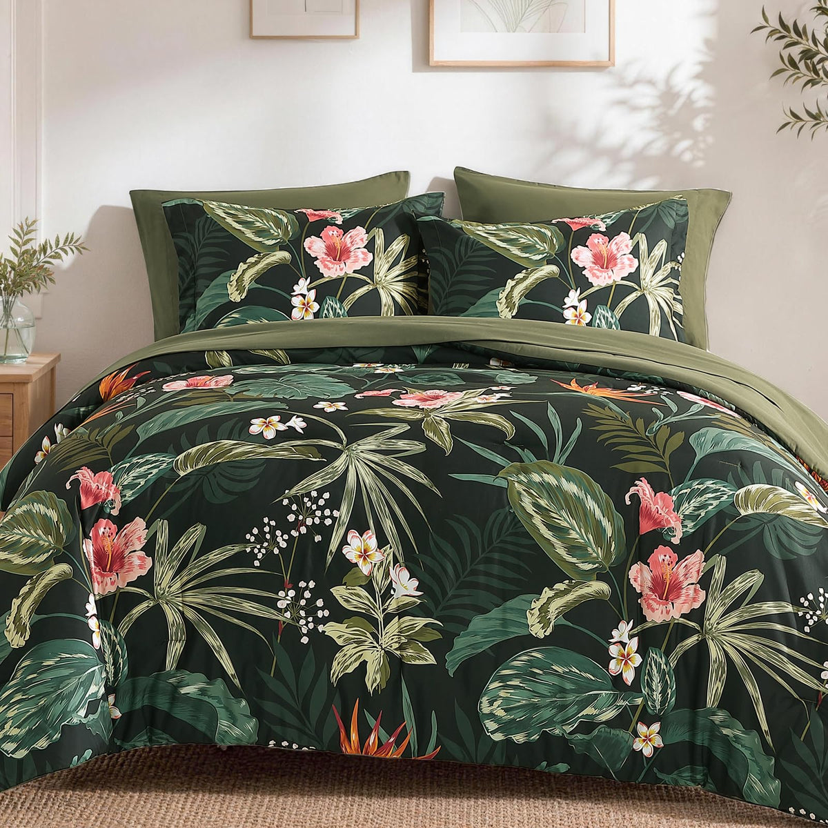 Queen Comforter Set - 7 Pieces Soft Floral Bed in a Bag Queen Bedding Sets